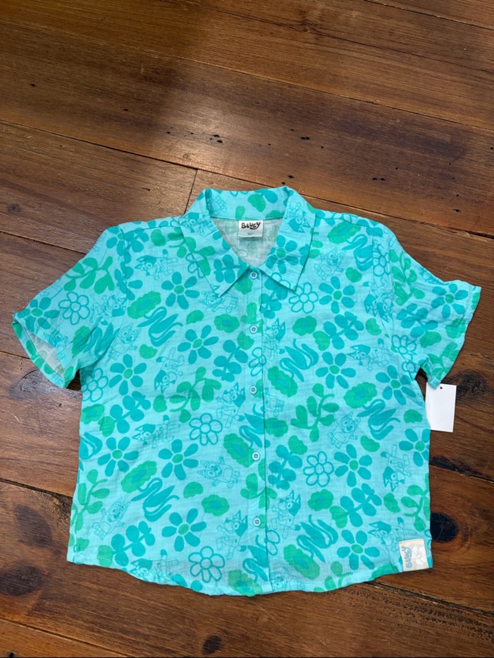 Disney Bluey Turquoise & Green Floral Button-Down Shirt